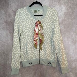 Anthropologie HWR Wool Angora Blend Giraffe Print Pastel Blue Zip Size Medium